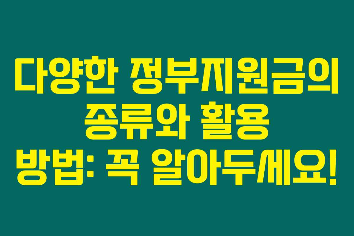 다양한 정부지원금의 종류와 활용 방법: 꼭 알아두세요!