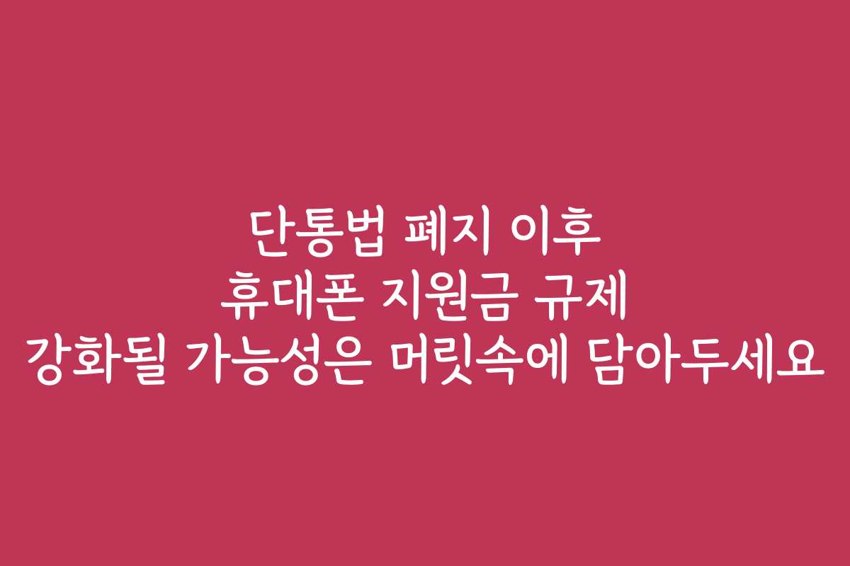 단통법 폐지 이후 휴대폰 지원금 규제 강화될 가능성은 머릿속에 담아두세요