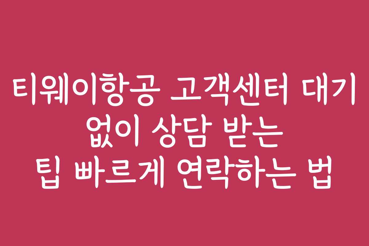 티웨이항공 고객센터 대기 없이 상담 받는 팁 빠르게 연락하는 법
