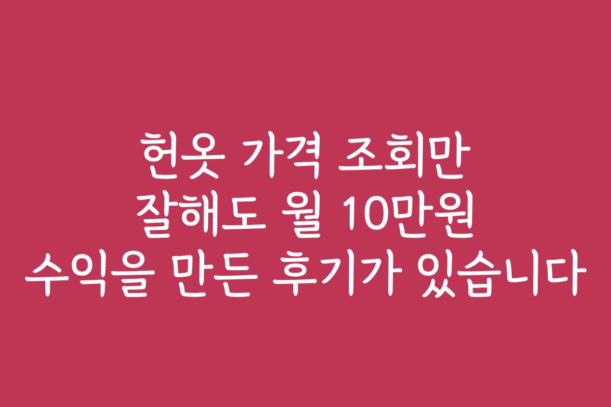 헌옷 가격 조회만 잘해도 월 10만원 수익을 만든 후기가 있습니다