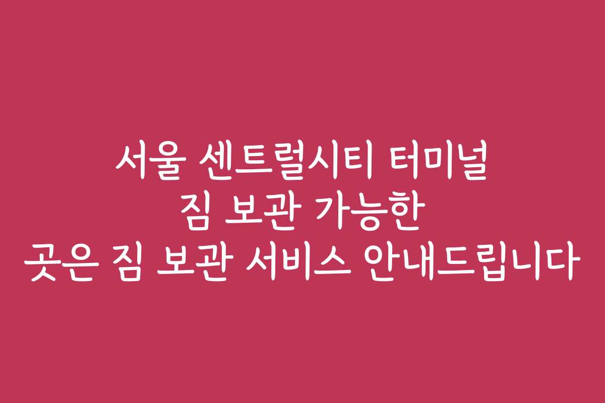 서울 센트럴시티 터미널 짐 보관 가능한 곳은 짐 보관 서비스 안내드립니다