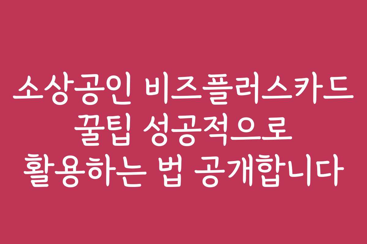 소상공인 비즈플러스카드 꿀팁 성공적으로 활용하는 법 공개합니다