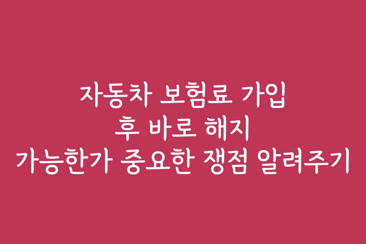 자동차 보험료 가입 후 바로 해지 가능한가 중요한 쟁점 알려주기
