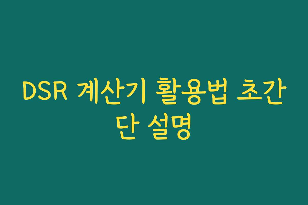 DSR 계산기 활용법 초간단 설명