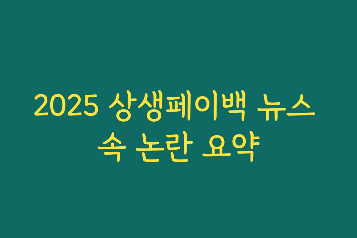 2025 상생페이백 뉴스 속 논란 요약 2025 상생페이백 뉴스 속 논란 요약