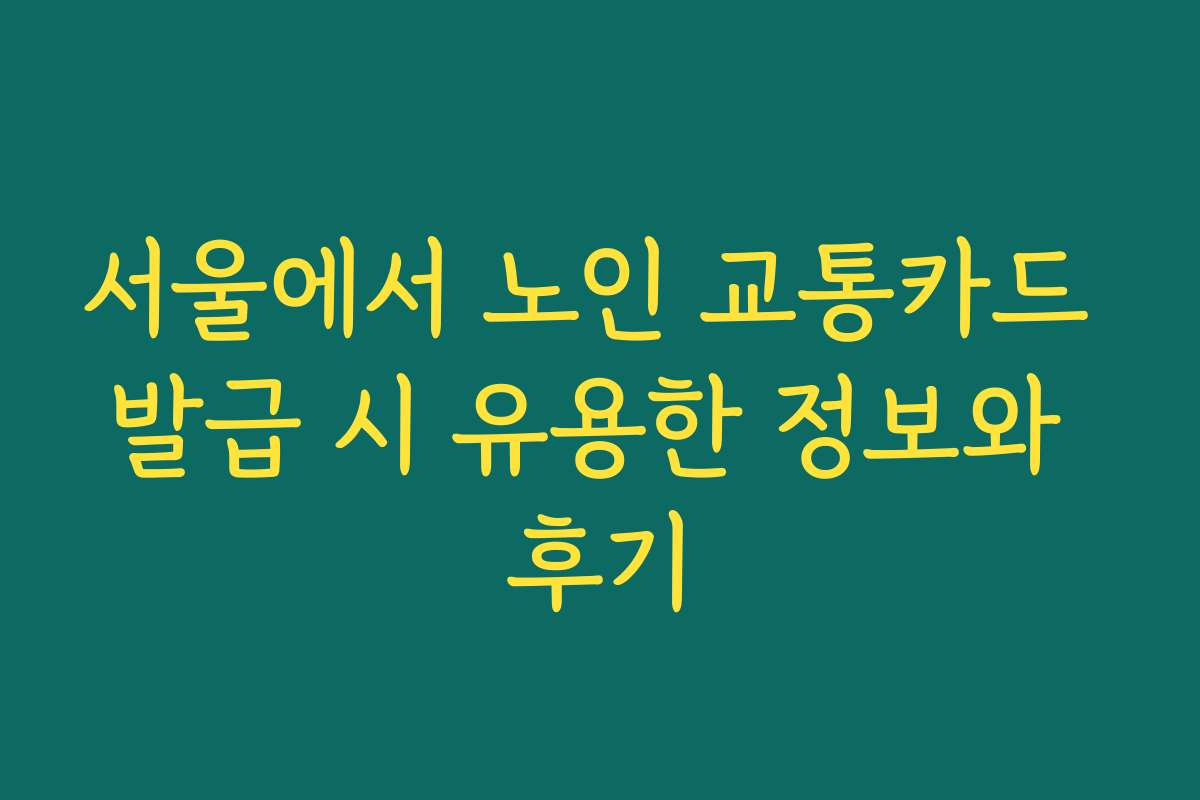 서울에서 노인 교통카드 발급 시 유용한 정보와 후기