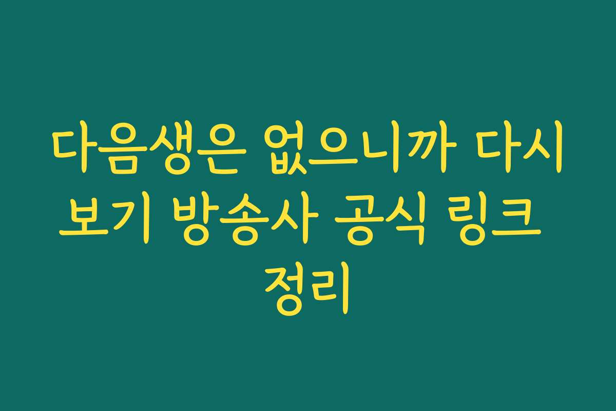 다음생은 없으니까 다시보기 방송사 공식 링크 정리