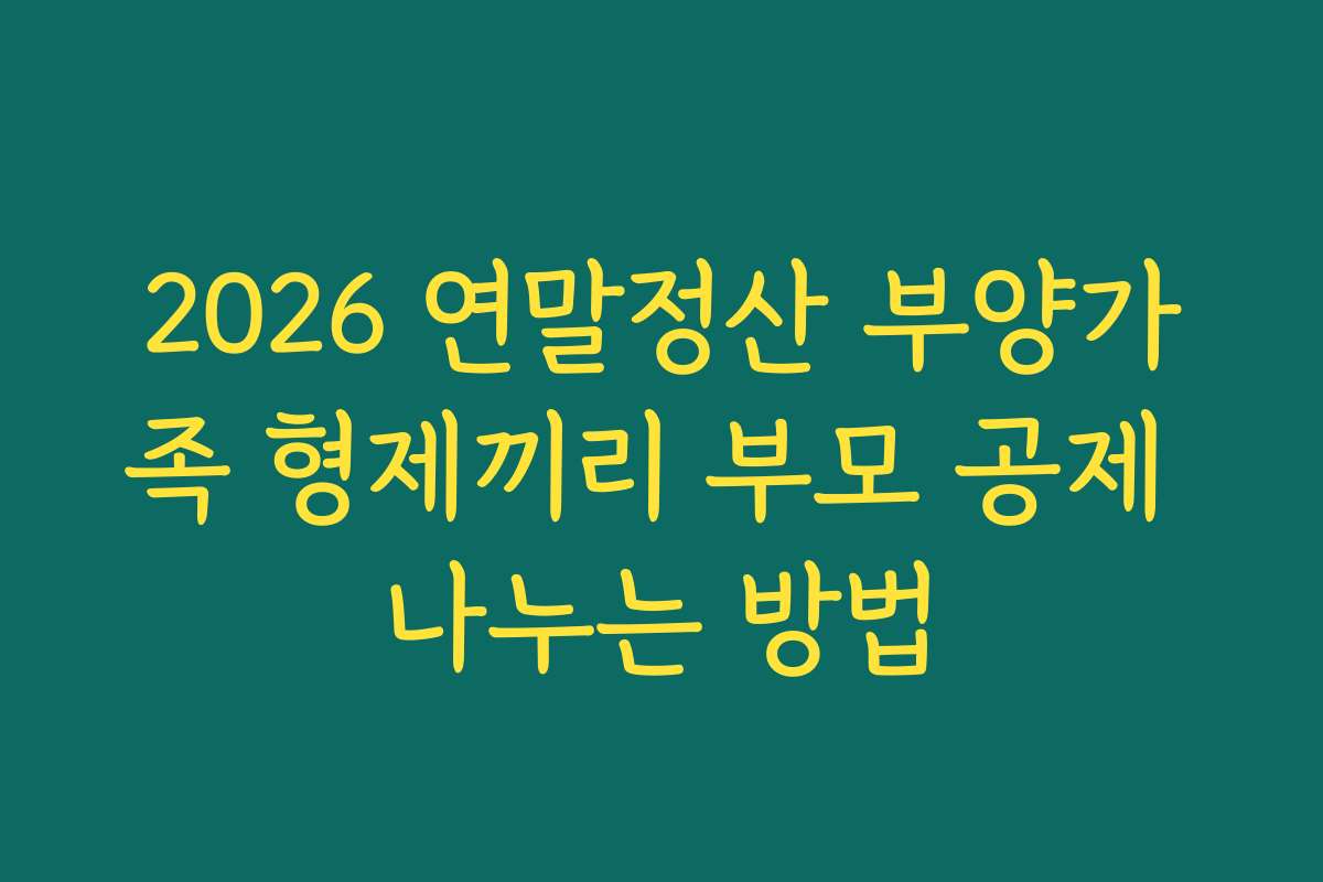 2026 연말정산 부양가족 형제끼리 부모 공제 나누는 방법