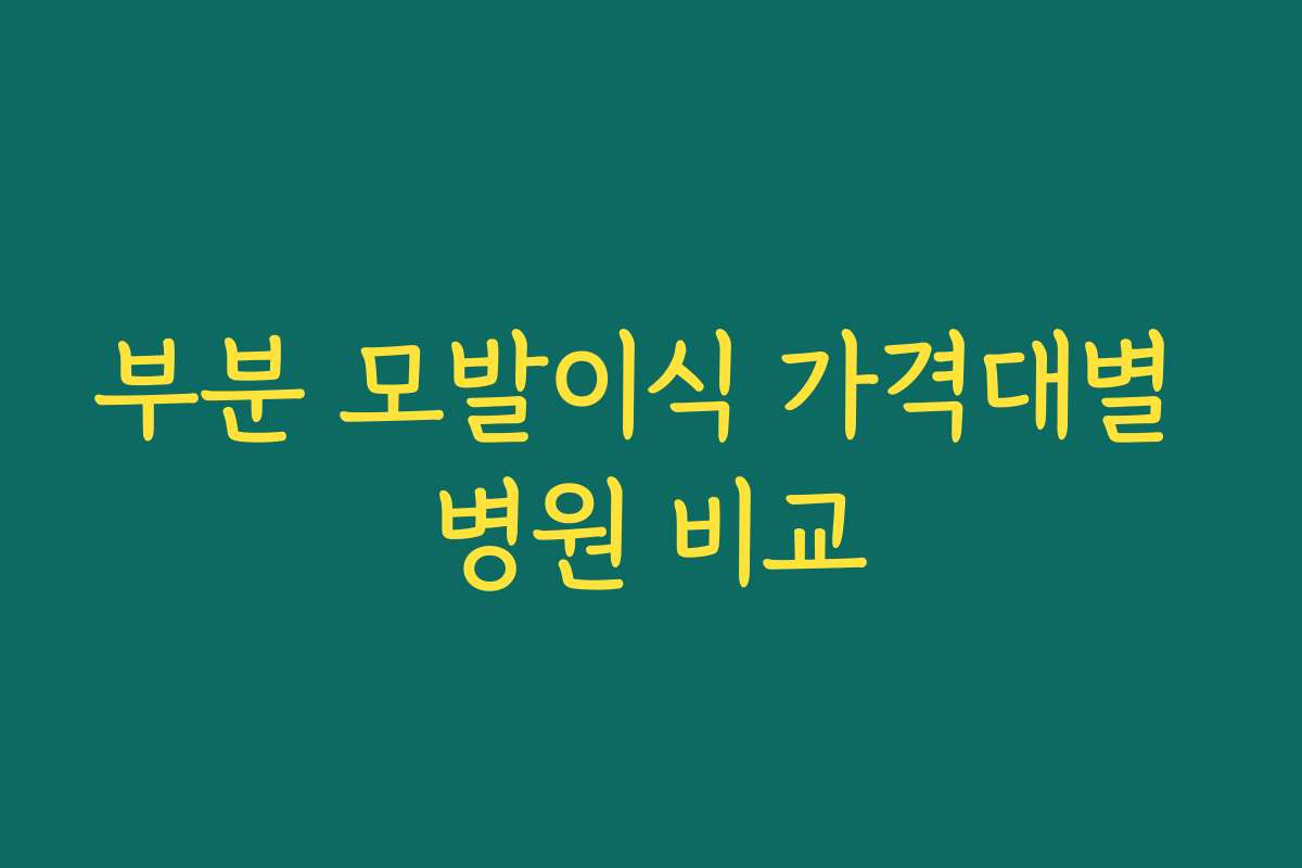 부분 모발이식 가격대별 병원 비교