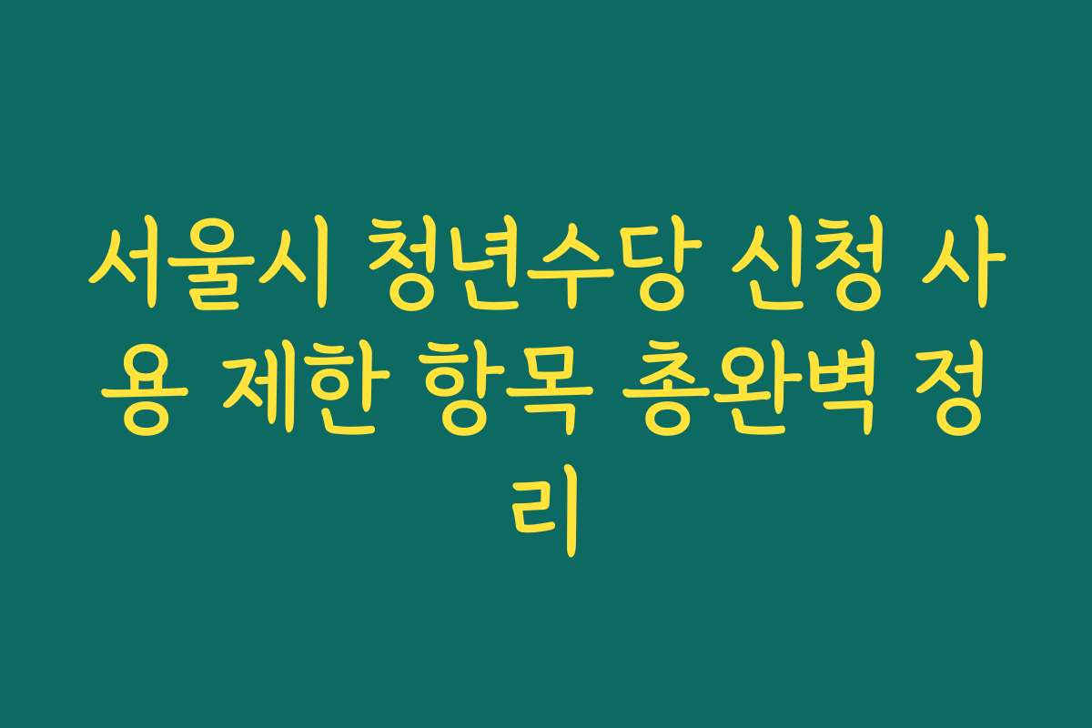 서울시 청년수당 신청 사용 제한 항목 총완벽 정리