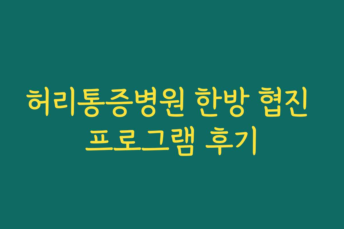 허리통증병원 한방 협진 프로그램 후기