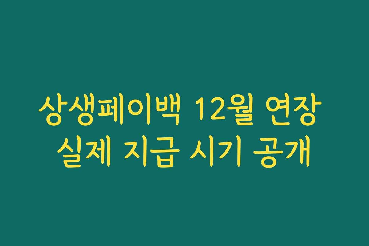 상생페이백 12월 연장 실제 지급 시기 공개