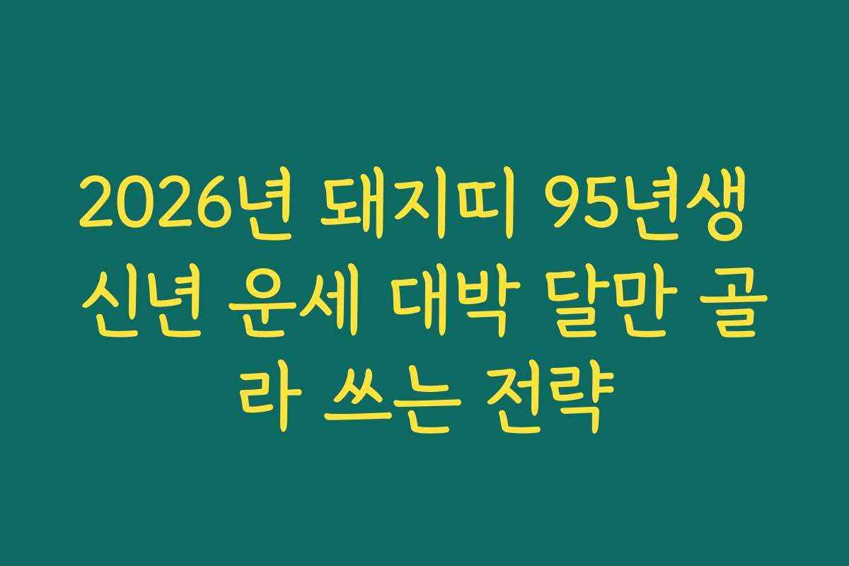 2026년 돼지띠 95년생 신년 운세 대박 달만 골라 쓰는 전략