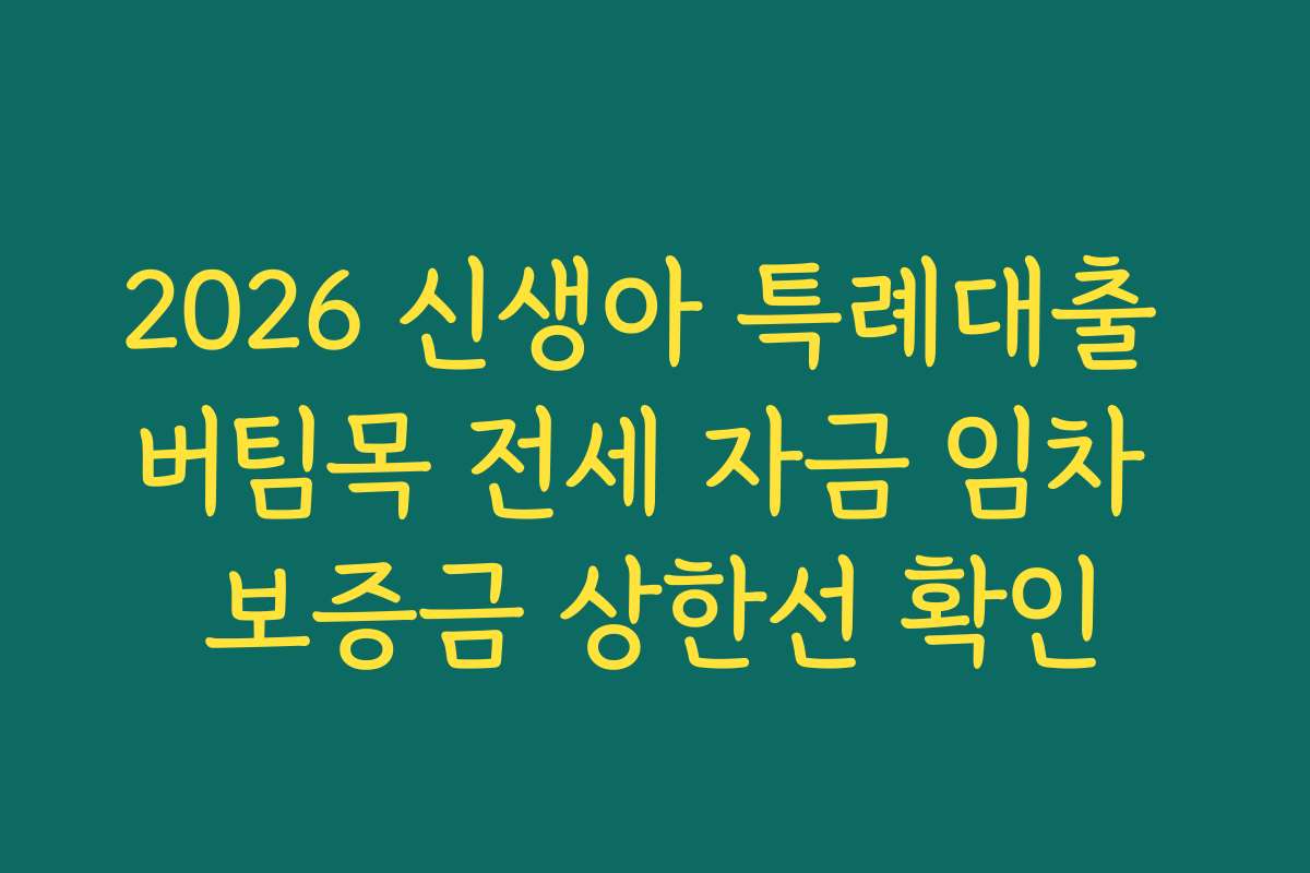 2026 신생아 특례대출 버팀목 전세 자금 임차 보증금 상한선 확인