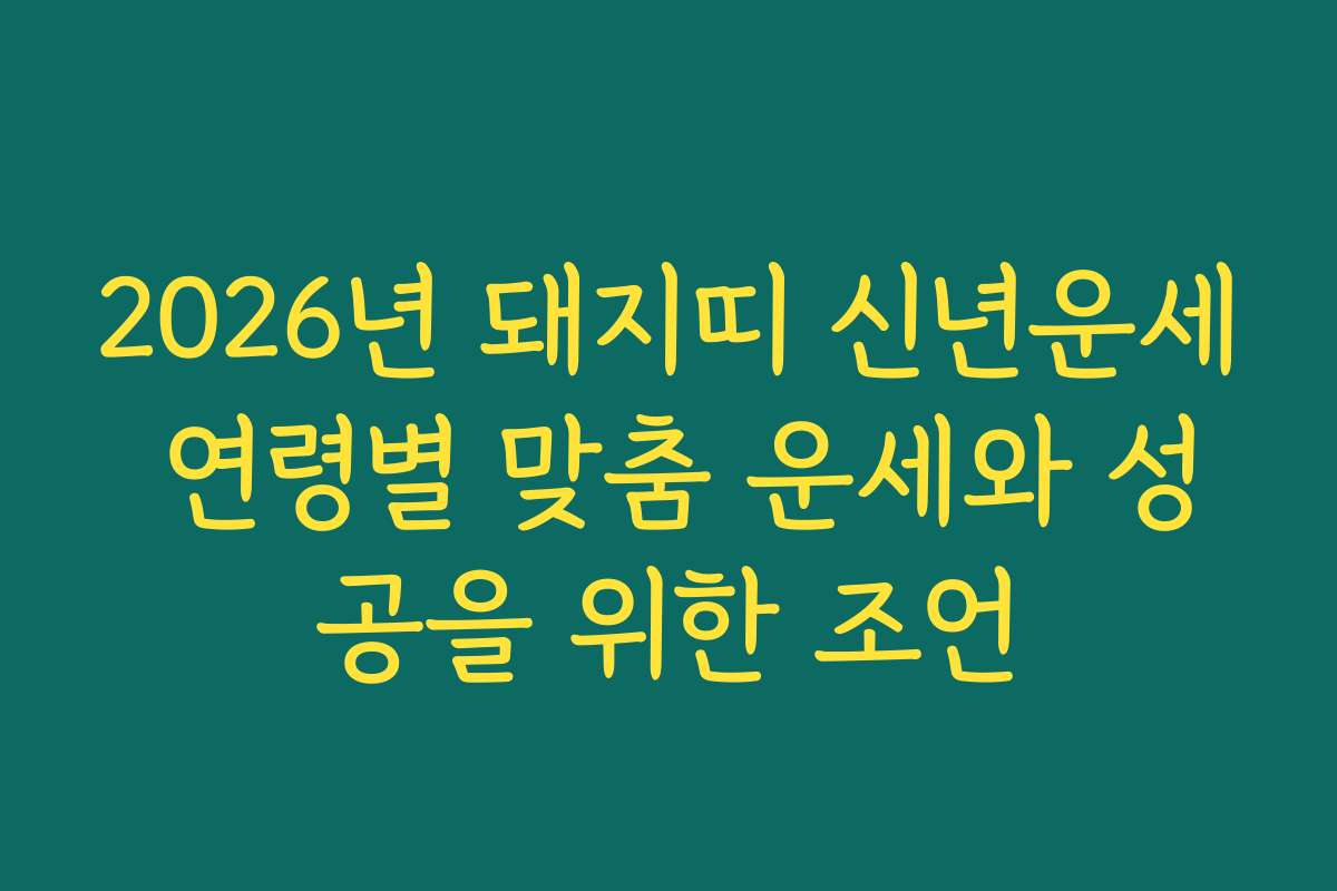 2026년 돼지띠 신년운세 연령별 맞춤 운세와 성공을 위한 조언