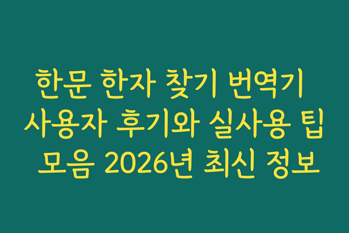 한문 한자 찾기 번역기 사용자 후기와 실사용 팁 모음 2026년 최신 정보