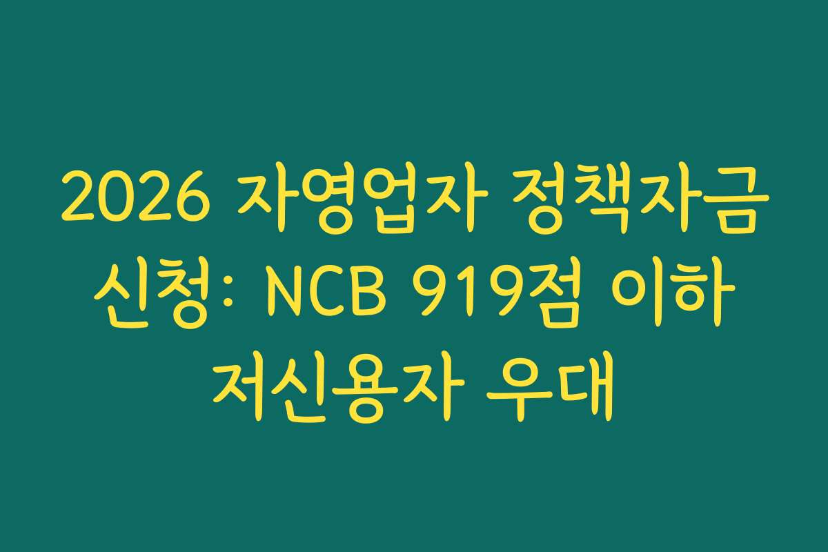 2026 자영업자 정책자금 신청: NCB 919점 이하 저신용자 우대