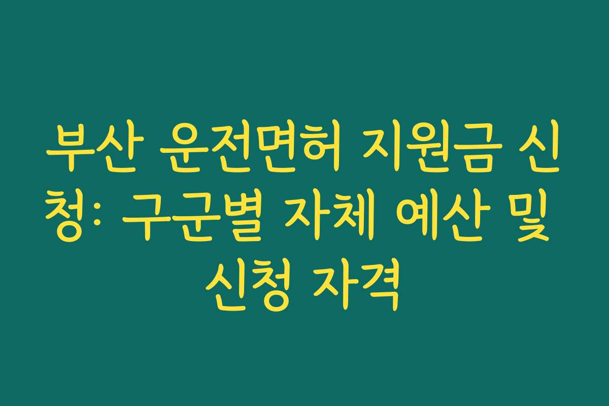 부산 운전면허 지원금 신청: 구군별 자체 예산 및 신청 자격