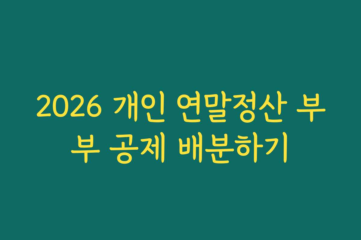 2026 개인 연말정산 부부 공제 배분하기