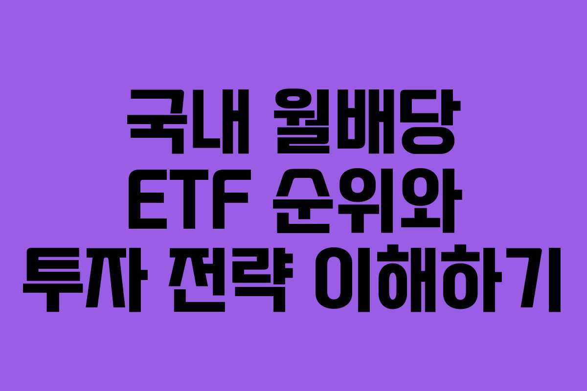 국내 월배당 ETF 순위와 투자 전략 이해하기