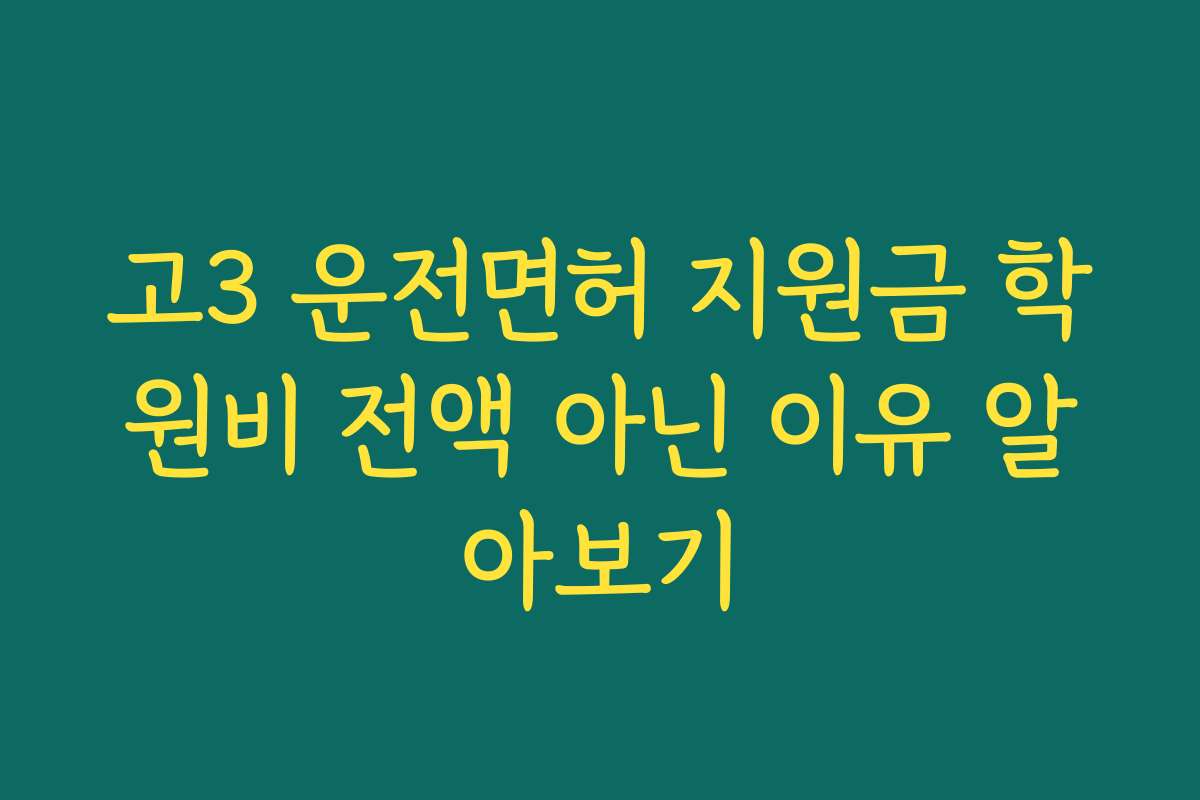 고3 운전면허 지원금 학원비 전액 아닌 이유 알아보기