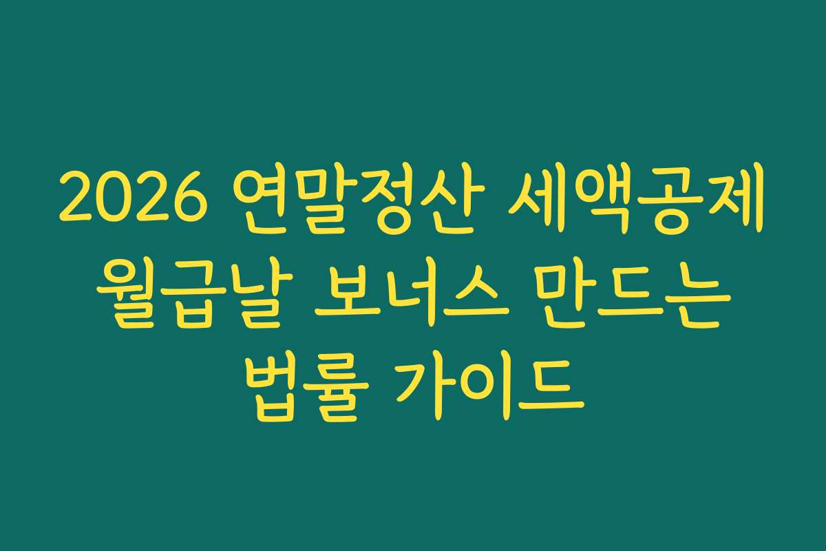 2026 연말정산 세액공제 월급날 보너스 만드는 법률 가이드