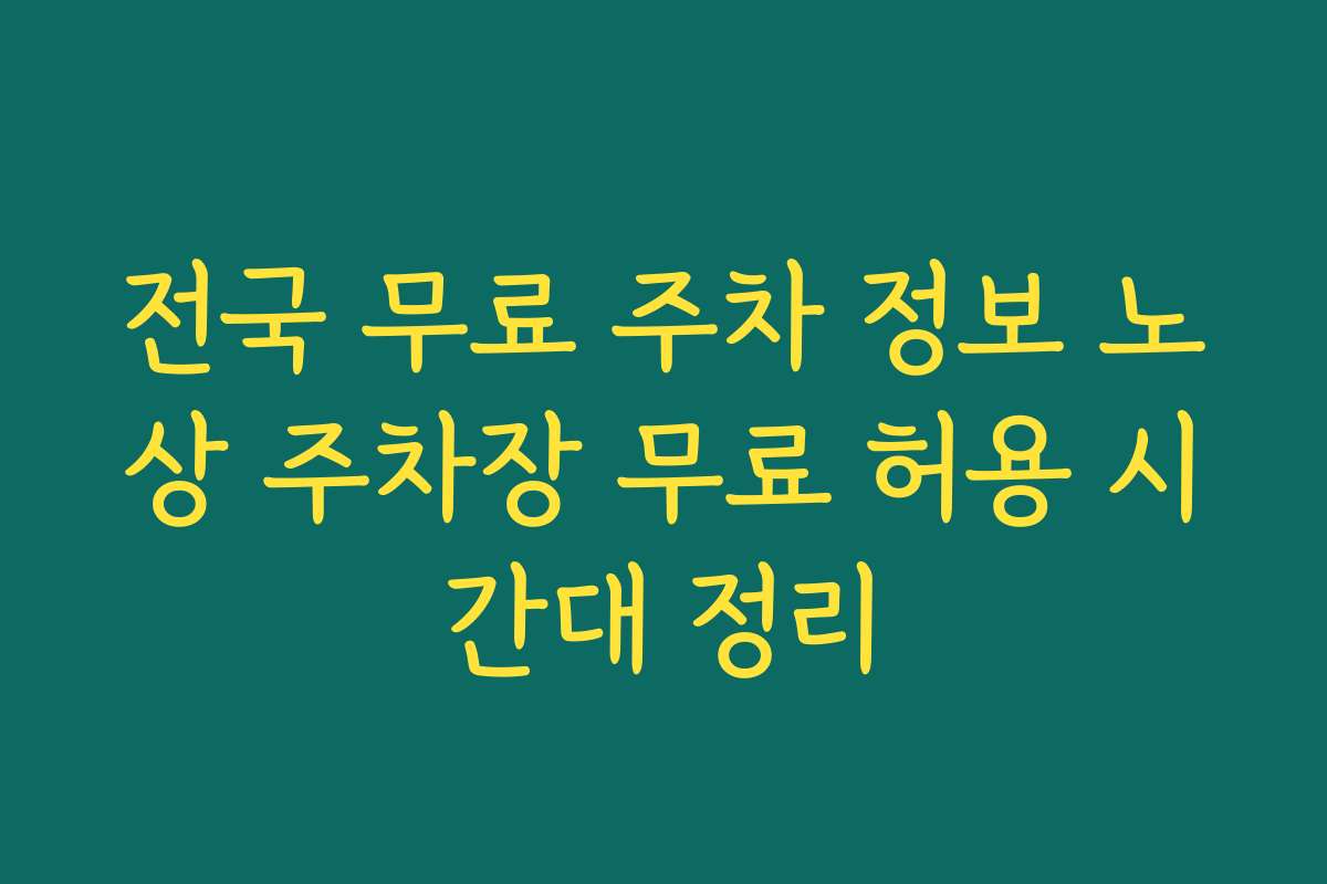 전국 무료 주차 정보 노상 주차장 무료 허용 시간대 정리