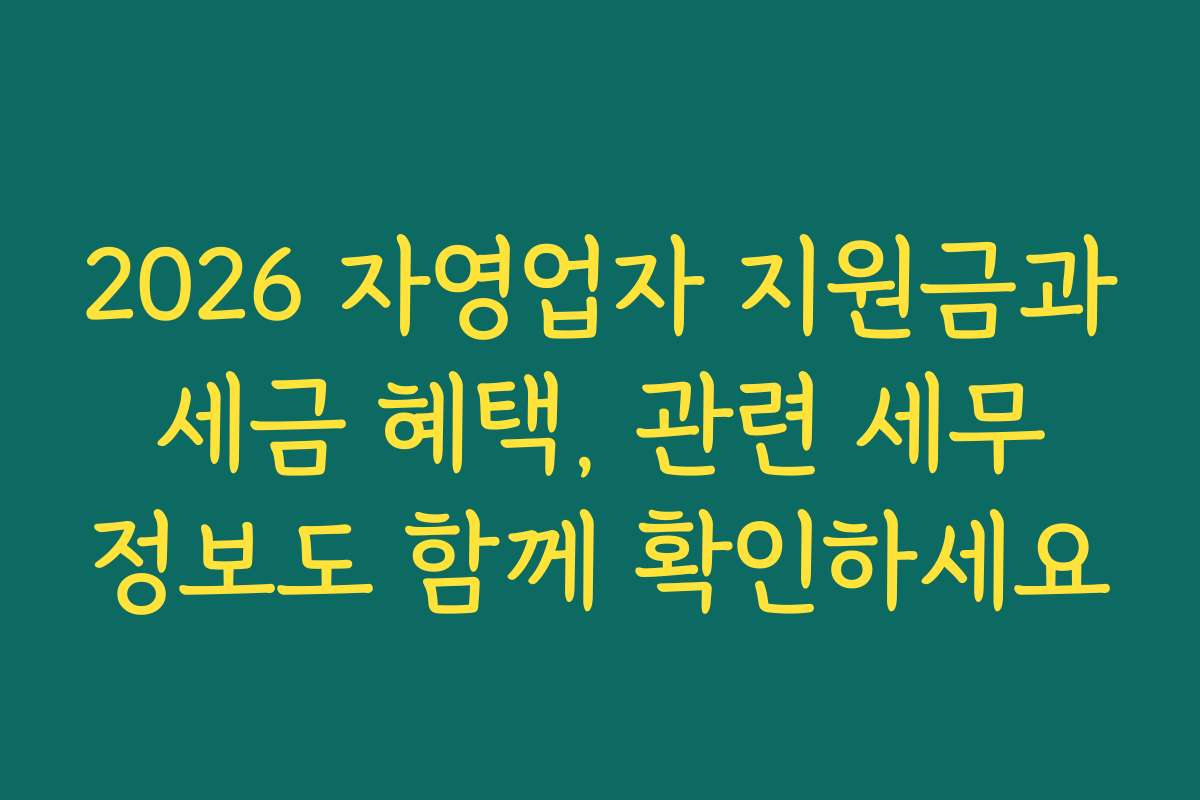 2026 자영업자 지원금과 세금 혜택, 관련 세무 정보도 함께 확인하세요