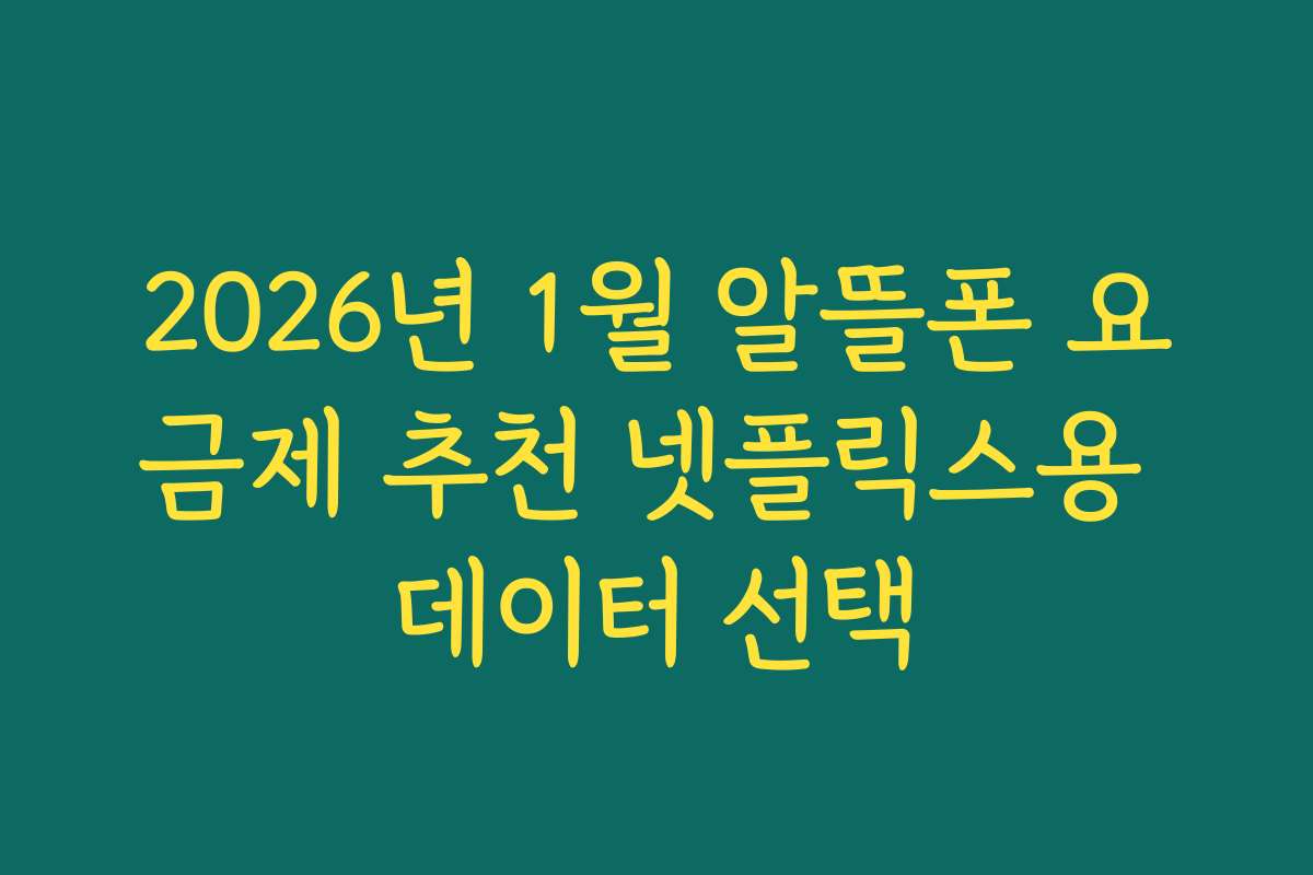2026년 1월 알뜰폰 요금제 추천 넷플릭스용 데이터 선택