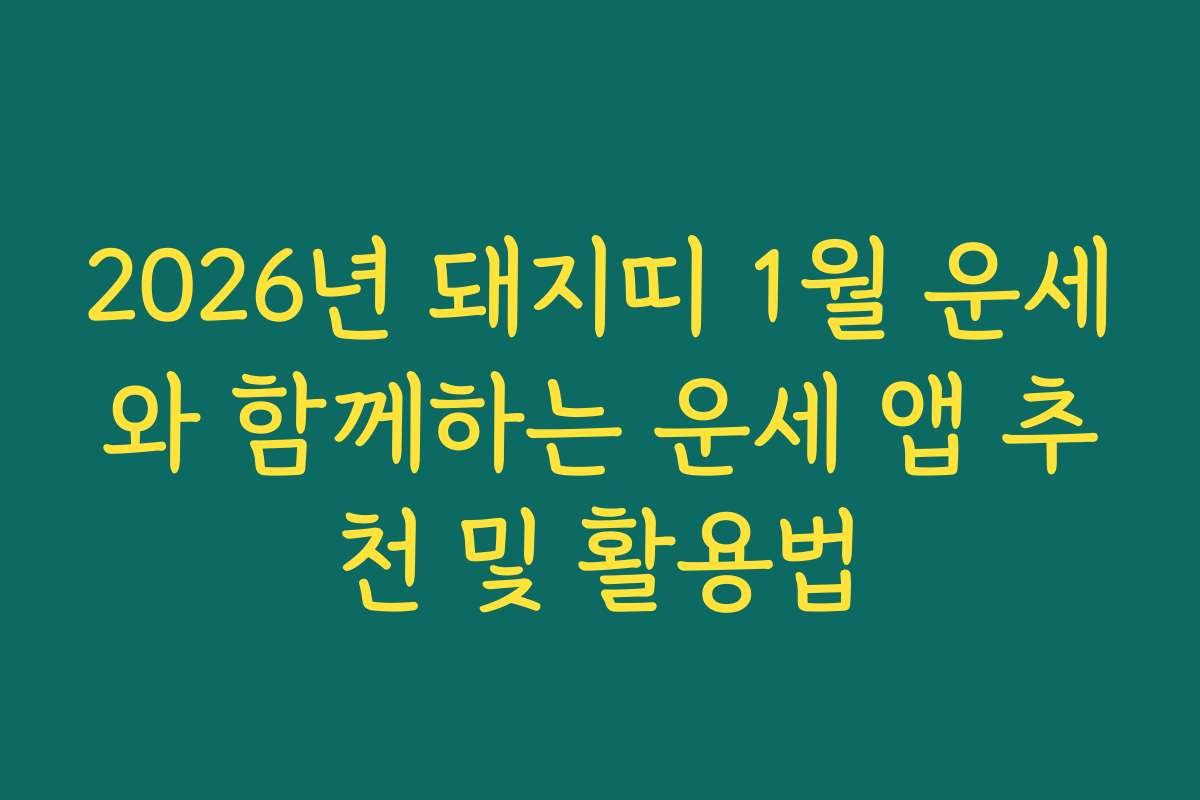 2026년 돼지띠 1월 운세와 함께하는 운세 앱 추천 및 활용법