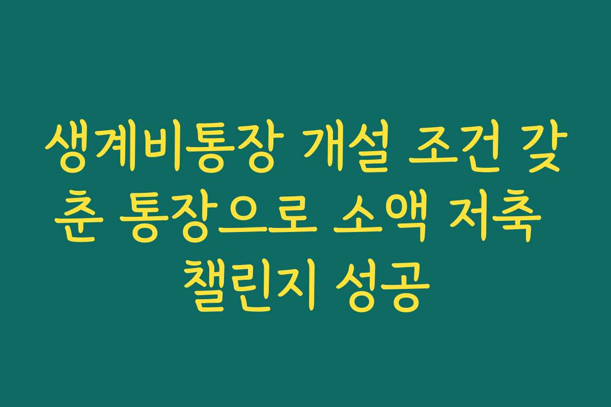생계비통장 개설 조건 갖춘 통장으로 소액 저축 챌린지 성공