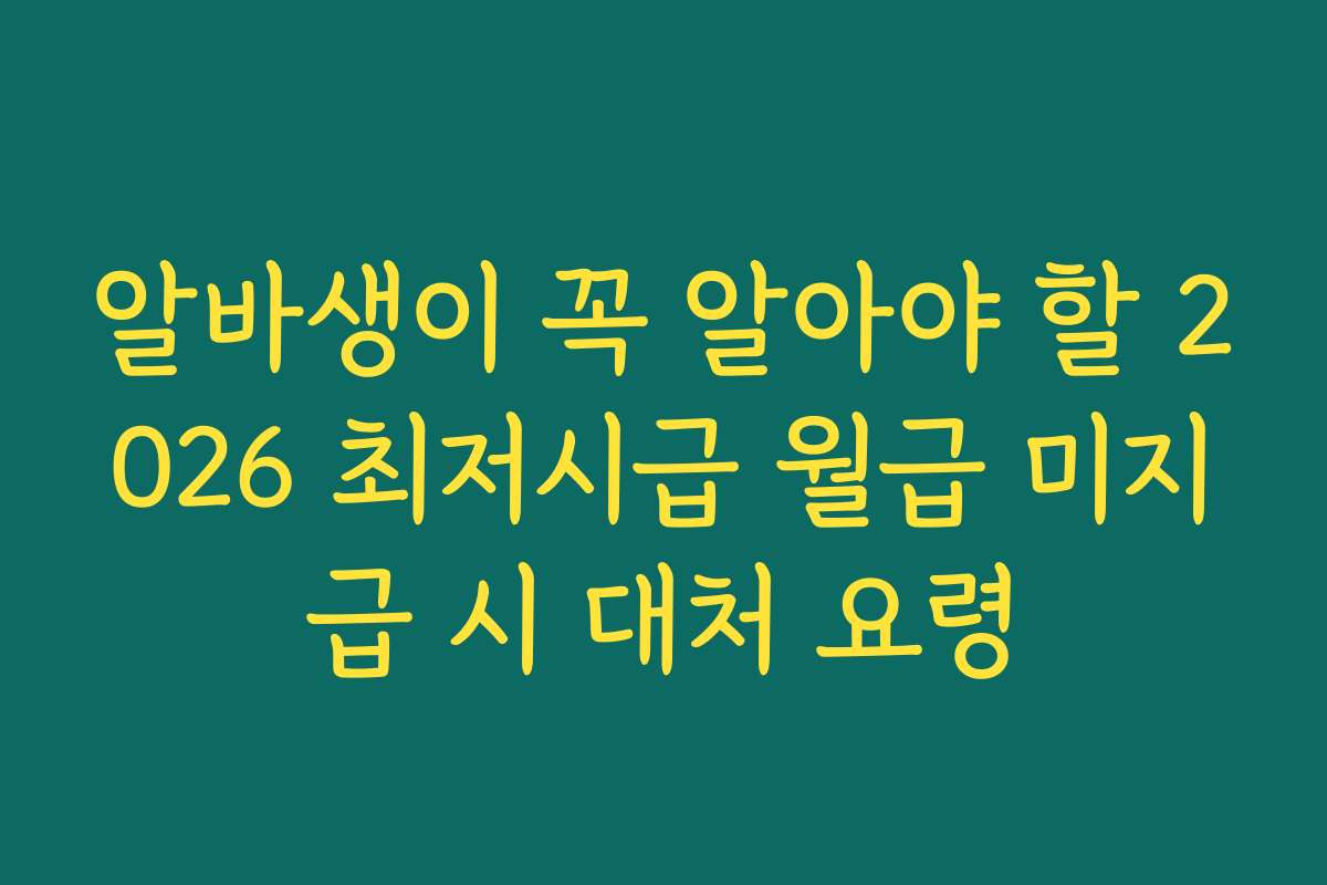 알바생이 꼭 알아야 할 2026 최저시급 월급 미지급 시 대처 요령