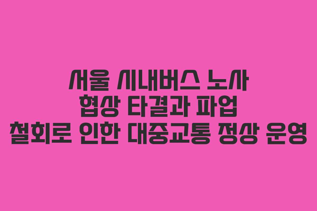 서울 시내버스 노사 협상 타결과 파업 철회로 인한 대중교통 정상 운영