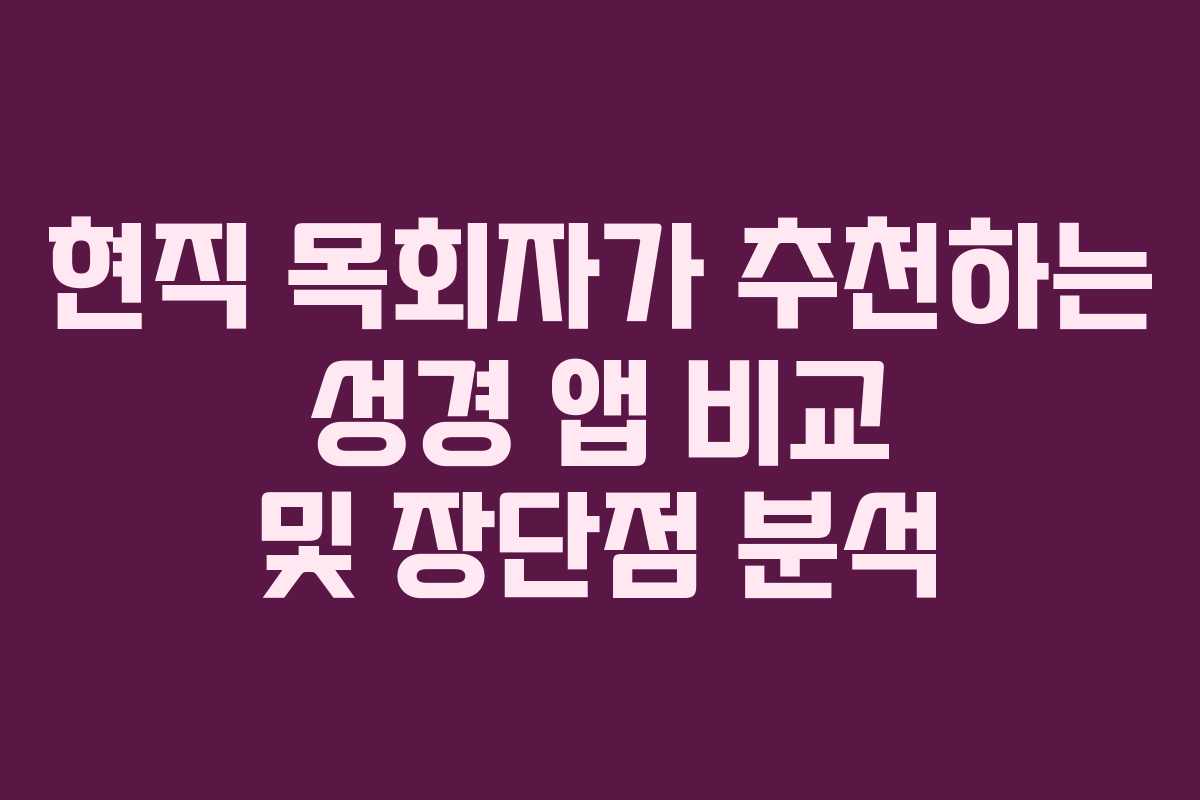 현직 목회자가 추천하는 성경 앱 비교 및 장단점 분석