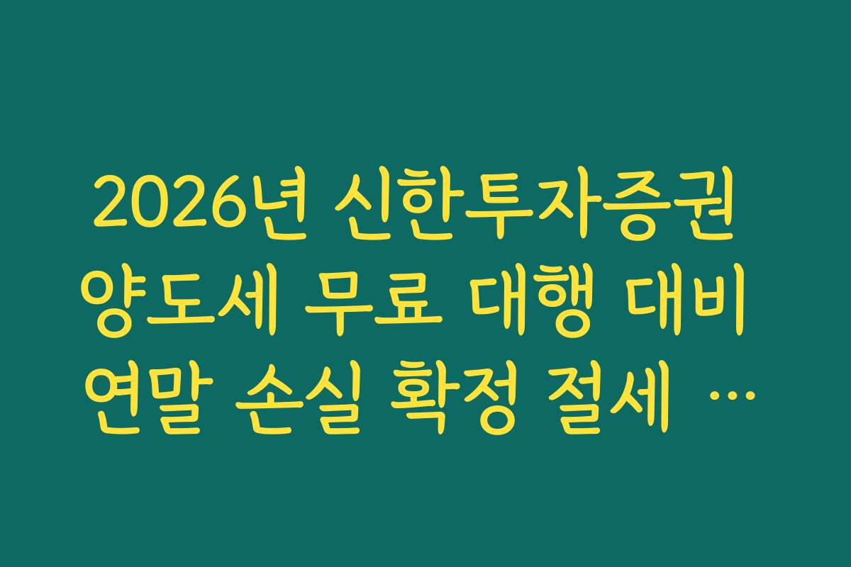 2026년 신한투자증권 양도세 무료 대행 대비 연말 손실 확정 절세 전략
