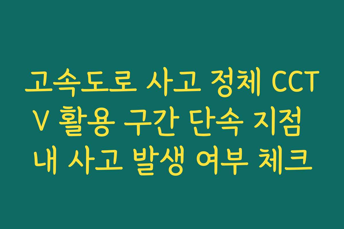 고속도로 사고 정체 CCTV 활용 구간 단속 지점 내 사고 발생 여부 체크