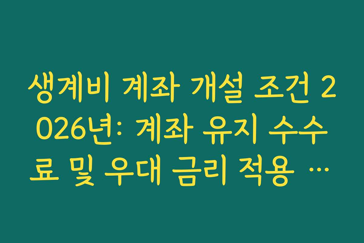 생계비 계좌 개설 조건 2026년: 계좌 유지 수수료 및 우대 금리 적용 현황
