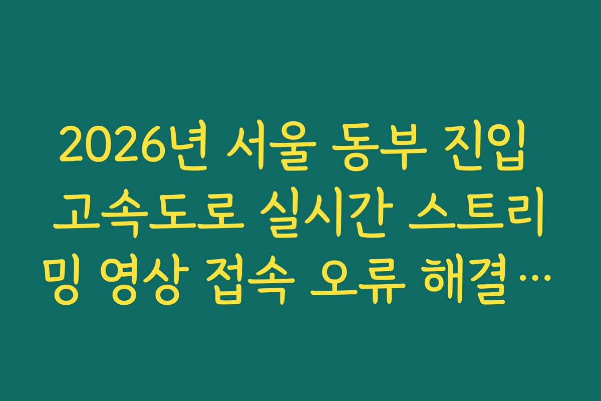 2026년 서울 동부 진입 고속도로 실시간 스트리밍 영상 접속 오류 해결 가이드