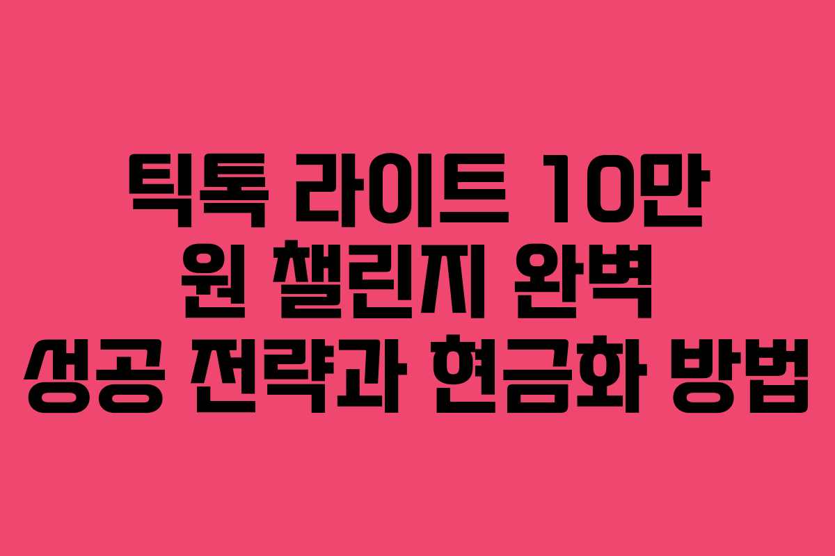 틱톡 라이트 10만 원 챌린지 완벽 성공 전략과 현금화 방법