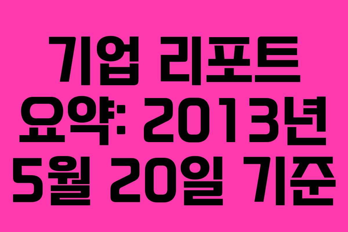 기업 리포트 요약: 2013년 5월 20일 기준