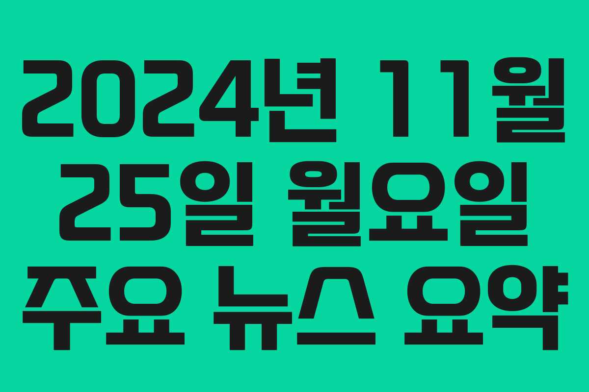 2024년 11월 25일 월요일 주요 뉴스 요약