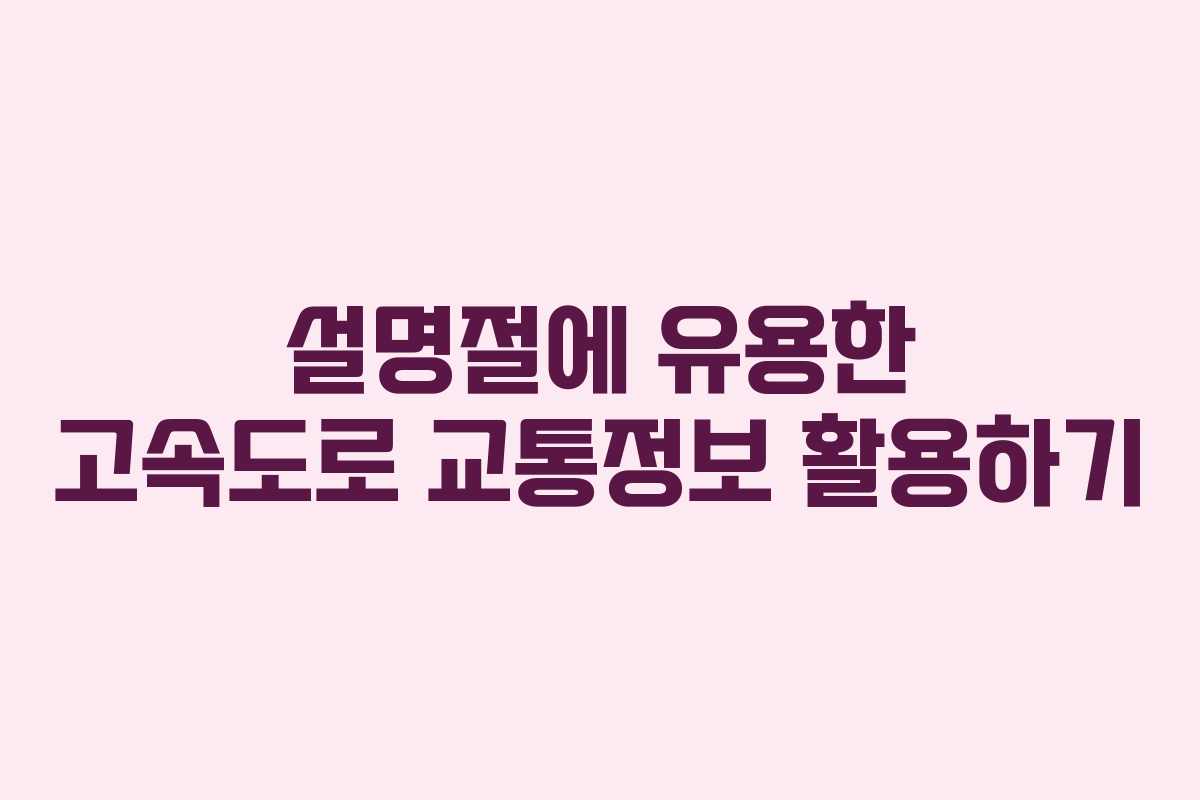 설명절에 유용한 고속도로 교통정보 활용하기