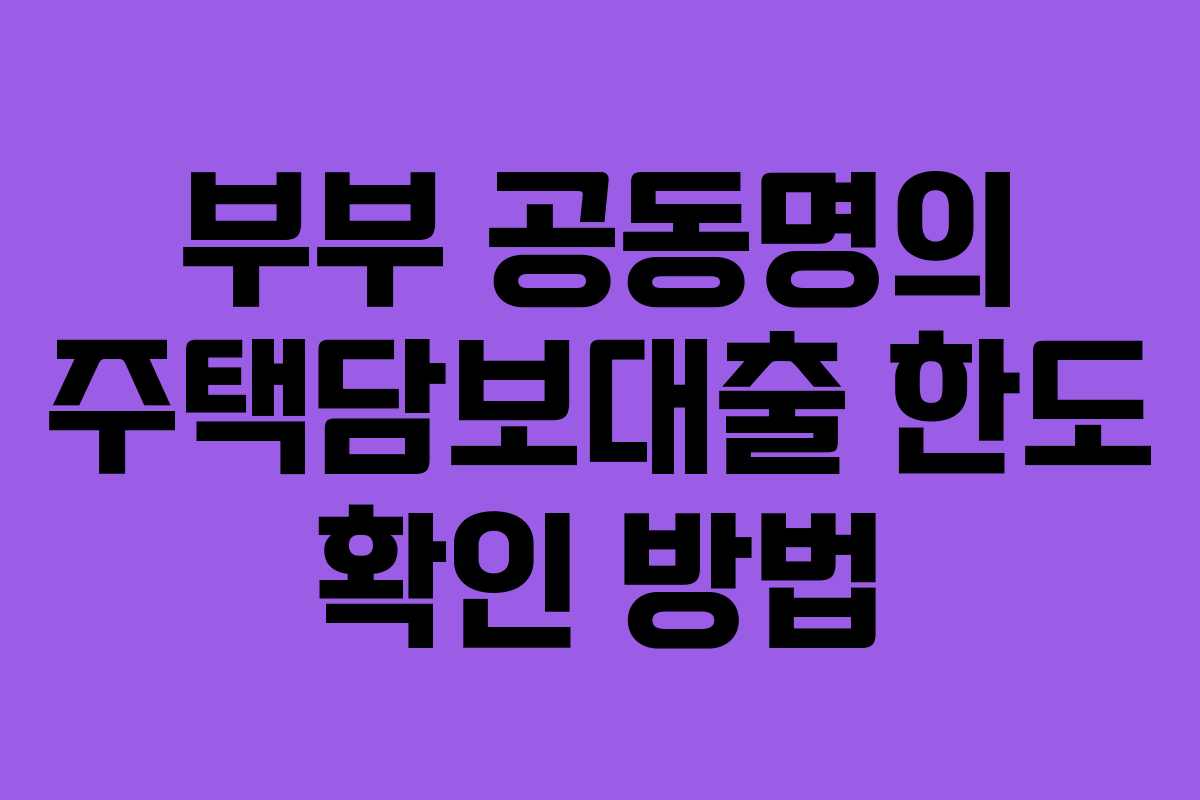 부부 공동명의 주택담보대출 한도 확인 방법