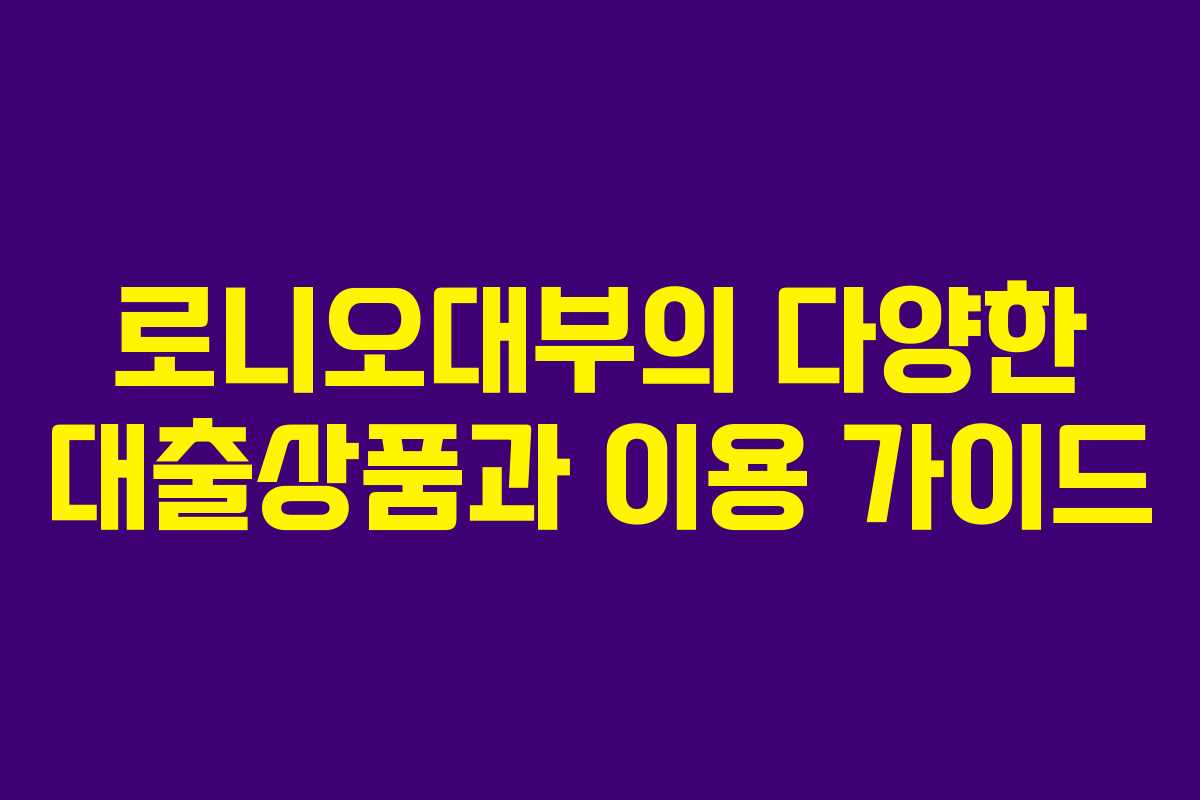 로니오대부의 다양한 대출상품과 이용 가이드