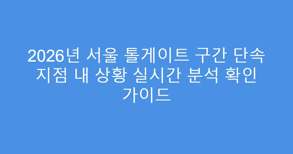 2026년 서울 톨게이트 구간 단속 지점 내 상황 실시간 분석 확인 가이드
