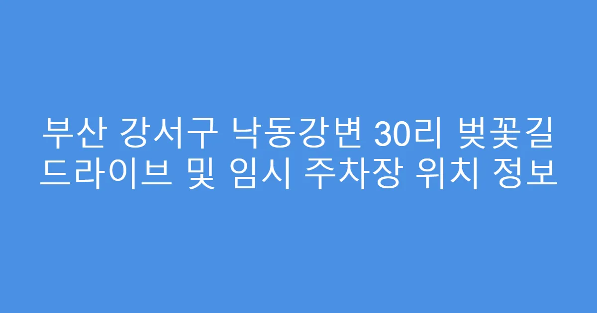 부산 강서구 낙동강변 30리 벚꽃길 드라이브 및 임시 주차장 위치 정보