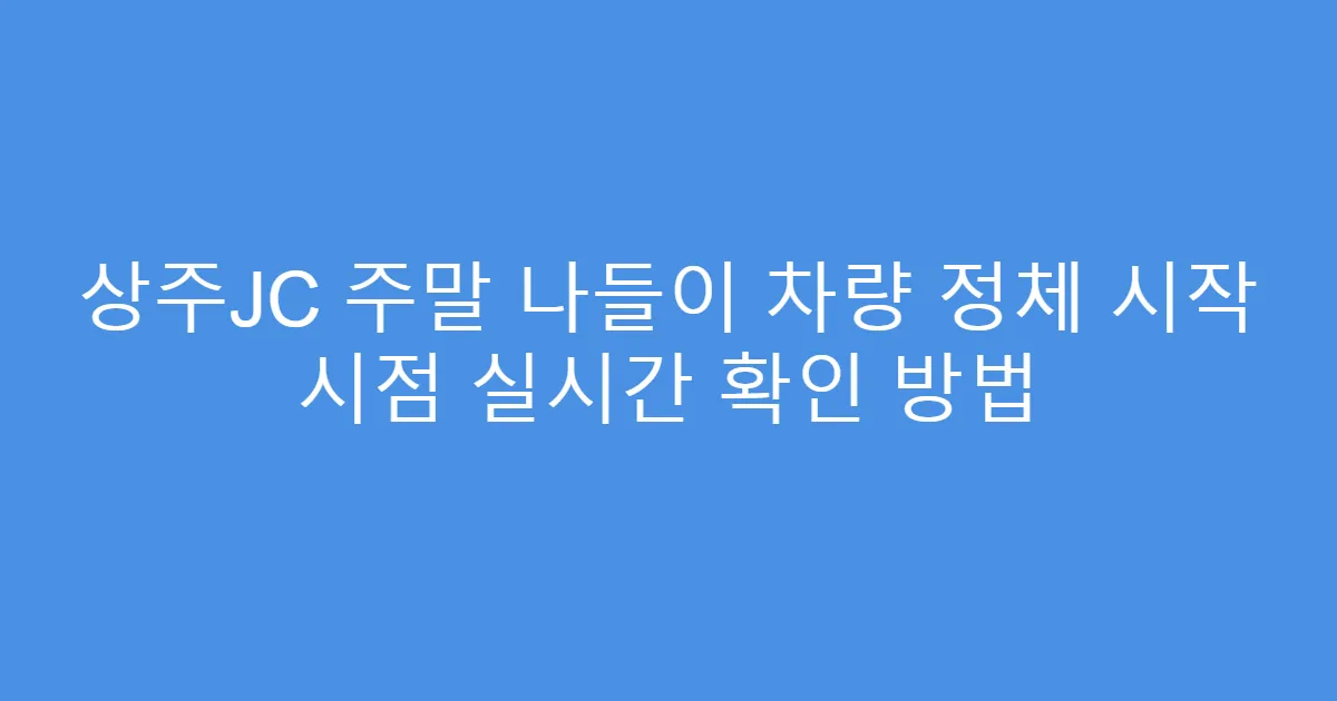 상주JC 주말 나들이 차량 정체 시작 시점 실시간 확인 방법
