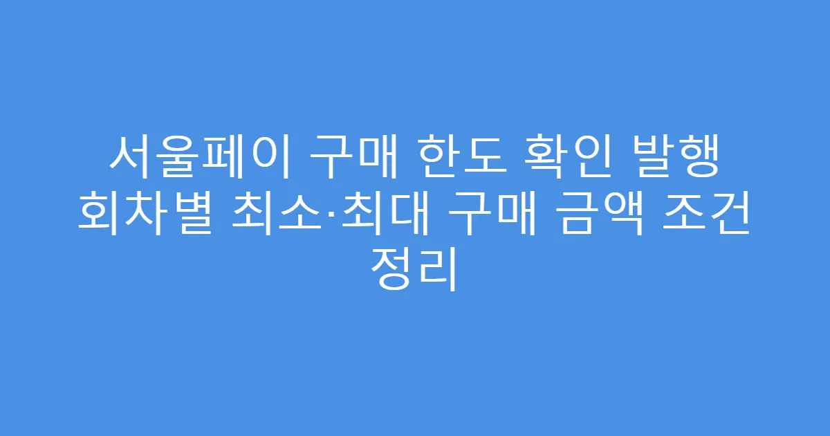 서울페이 구매 한도 확인 발행 회차별 최소·최대 구매 금액 조건 정리