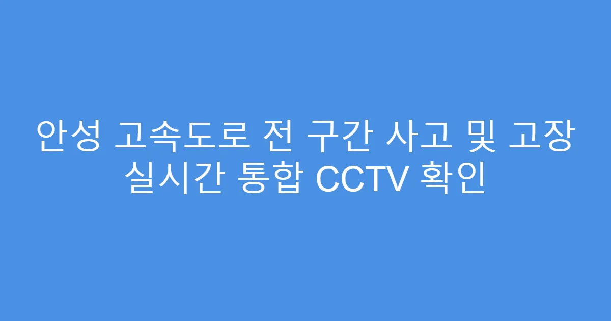 안성 고속도로 전 구간 사고 및 고장 실시간 통합 CCTV 확인