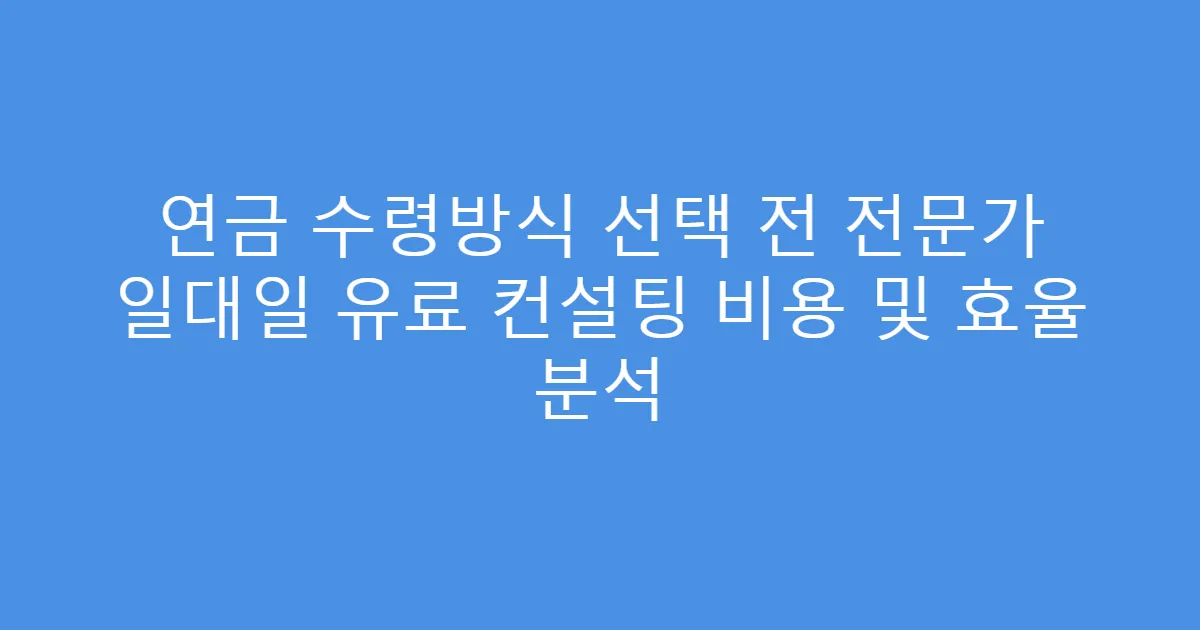 연금 수령방식 선택 전 전문가 일대일 유료 컨설팅 비용 및 효율 분석